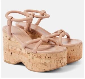 Gianvito Rossi Leather Wedge Sandals Nappa Peach Size 8 US 38 EU NIB Platforms